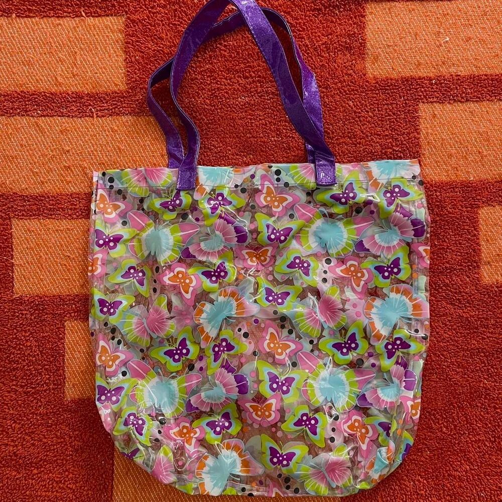 2000s Y2K Jelly Bag Clear Lisa Frank Inspired Butterfly Tote Bag